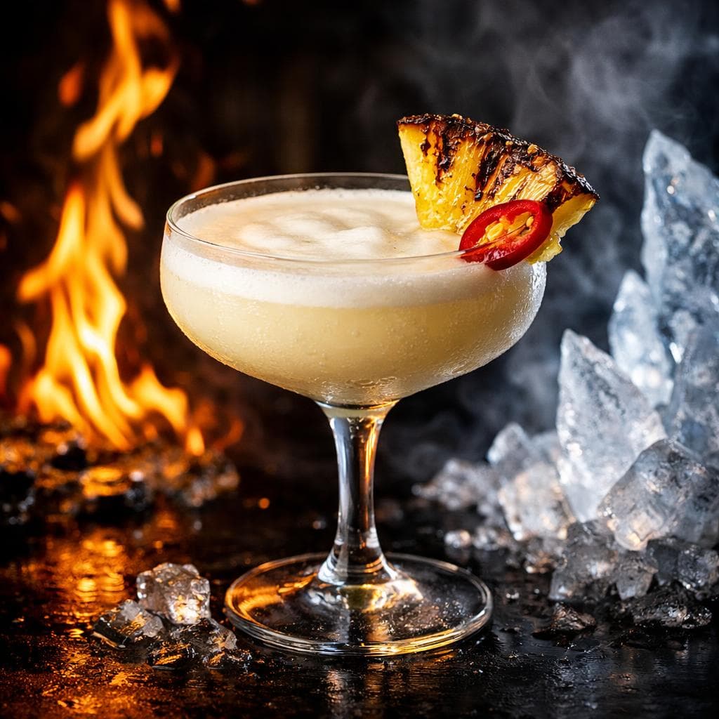 Fire and Ice cocktail with torched pineapple