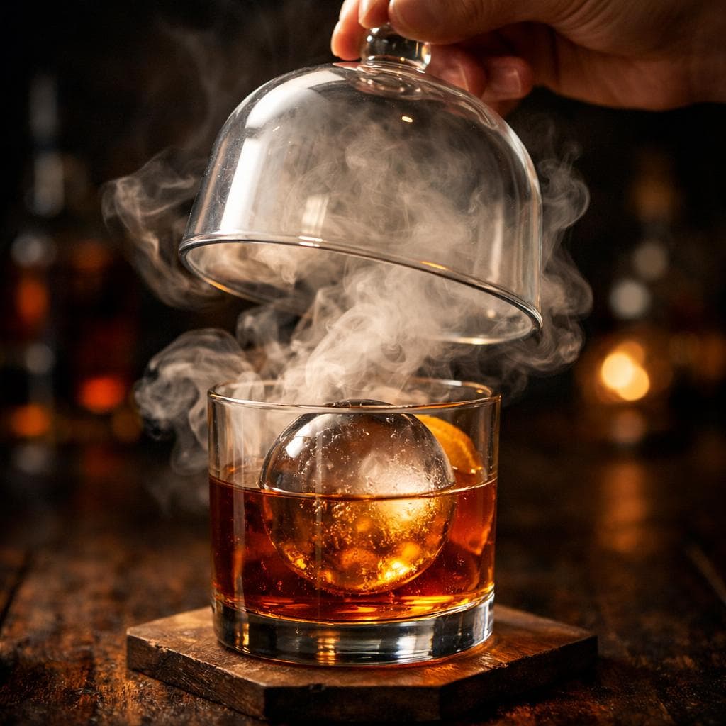 Smoked Old Fashioned with cedarwood smoke